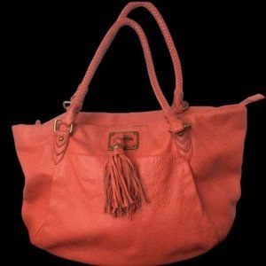 Elliott Lucca Coral Red Leather Boho Shoulder Bag